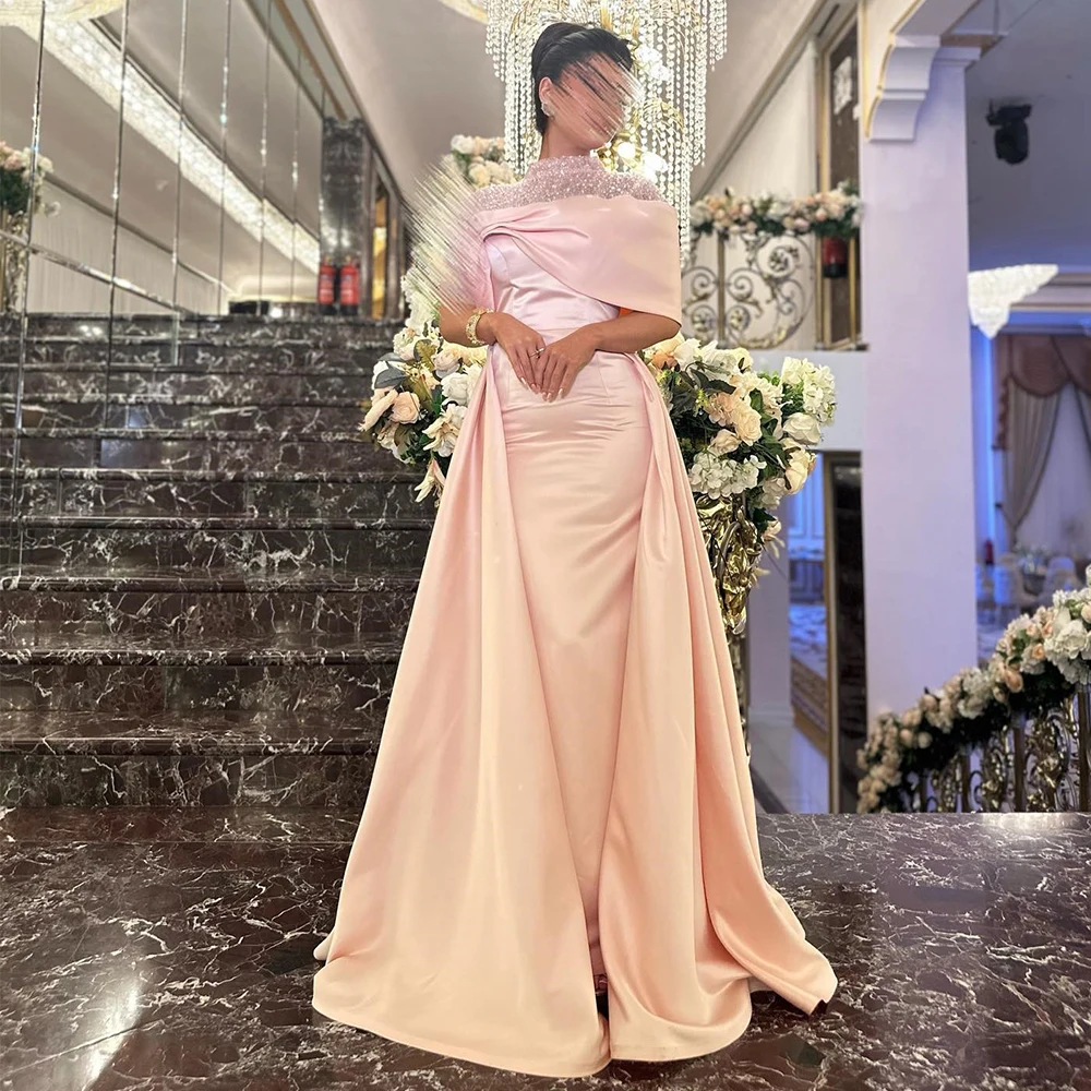 Customized Exquisite Sheath Prom Gown Satin Patchwork High Pleat Evening Party Dresses Maxi فساتين السهرة 2023 جديده Banquet