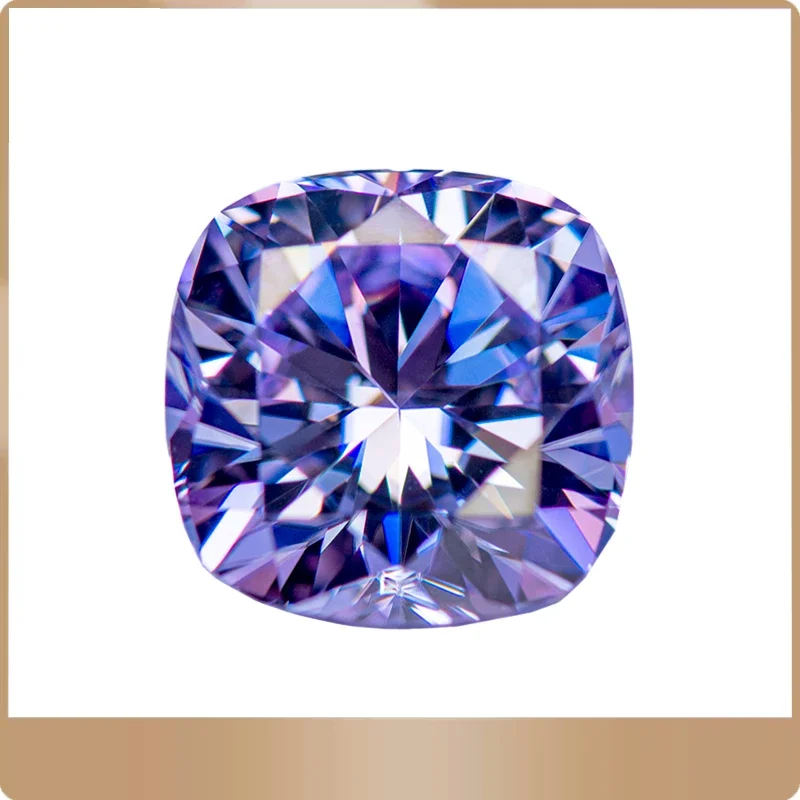 Moissanite Stone Cushion Cut Light Purple Color Lab Lab Growth Diamond Test Passed Gemstone for Jewelry Making GRA Certificate