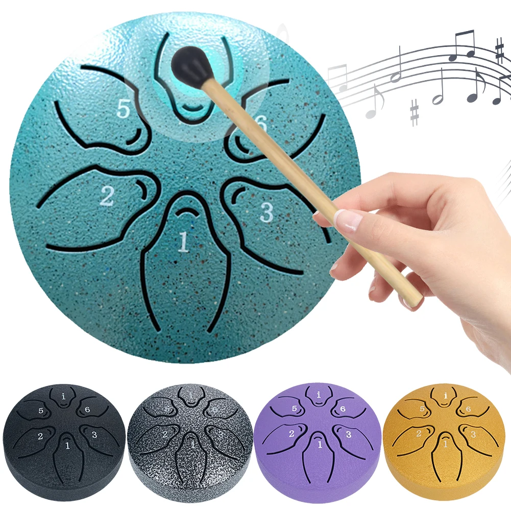 3 Inches 6 Notes Portable Rain Drum Steel Tongue Drum Mini Handpan Drum for Home Gym Adult Yoga Meditation Percussion Instrument