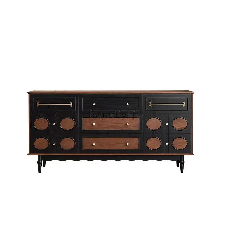 

Medieval solid wood dining side cabinet American retro wall tea cabinet