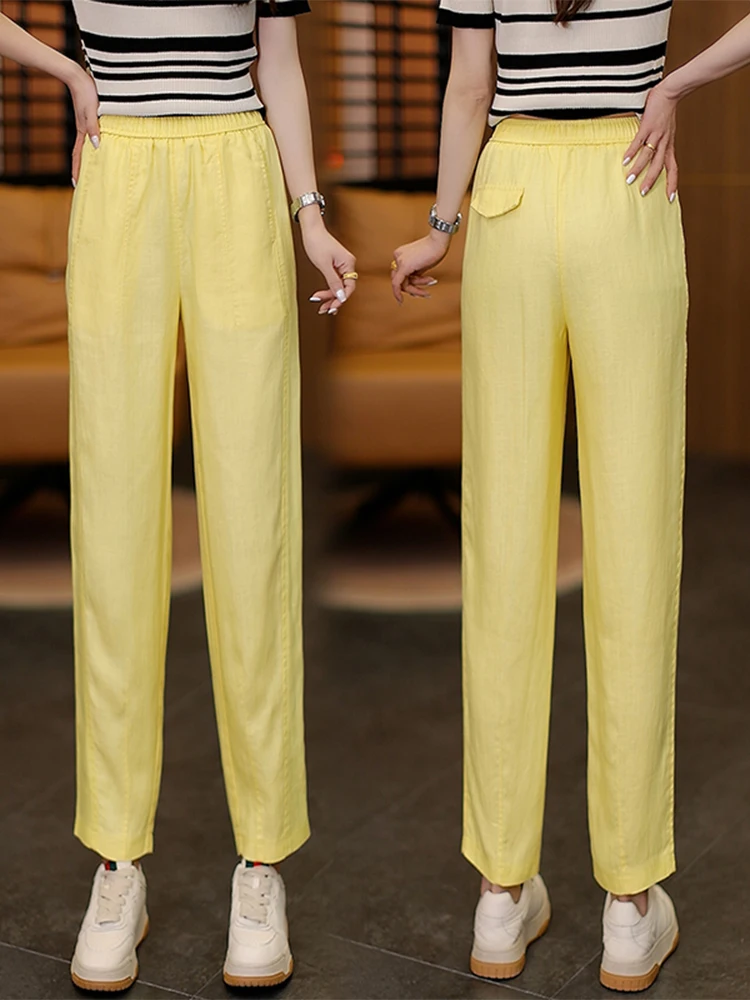 

High Waist Loose Fit Summer Thin New Style Women's Harem Pants Linen Casual Nine Point Knife Pants