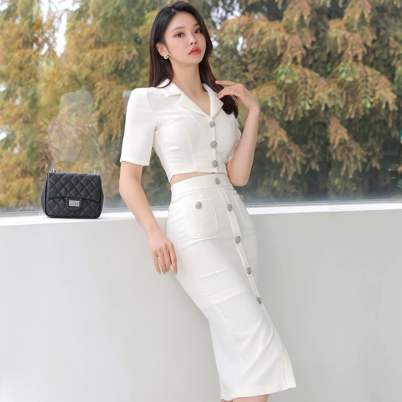 Fashion Women Suit Korea Temperament Short Blazer + Single Breasted Skirt Two Piece Set High-end New Suit Spring Autumn Clothing