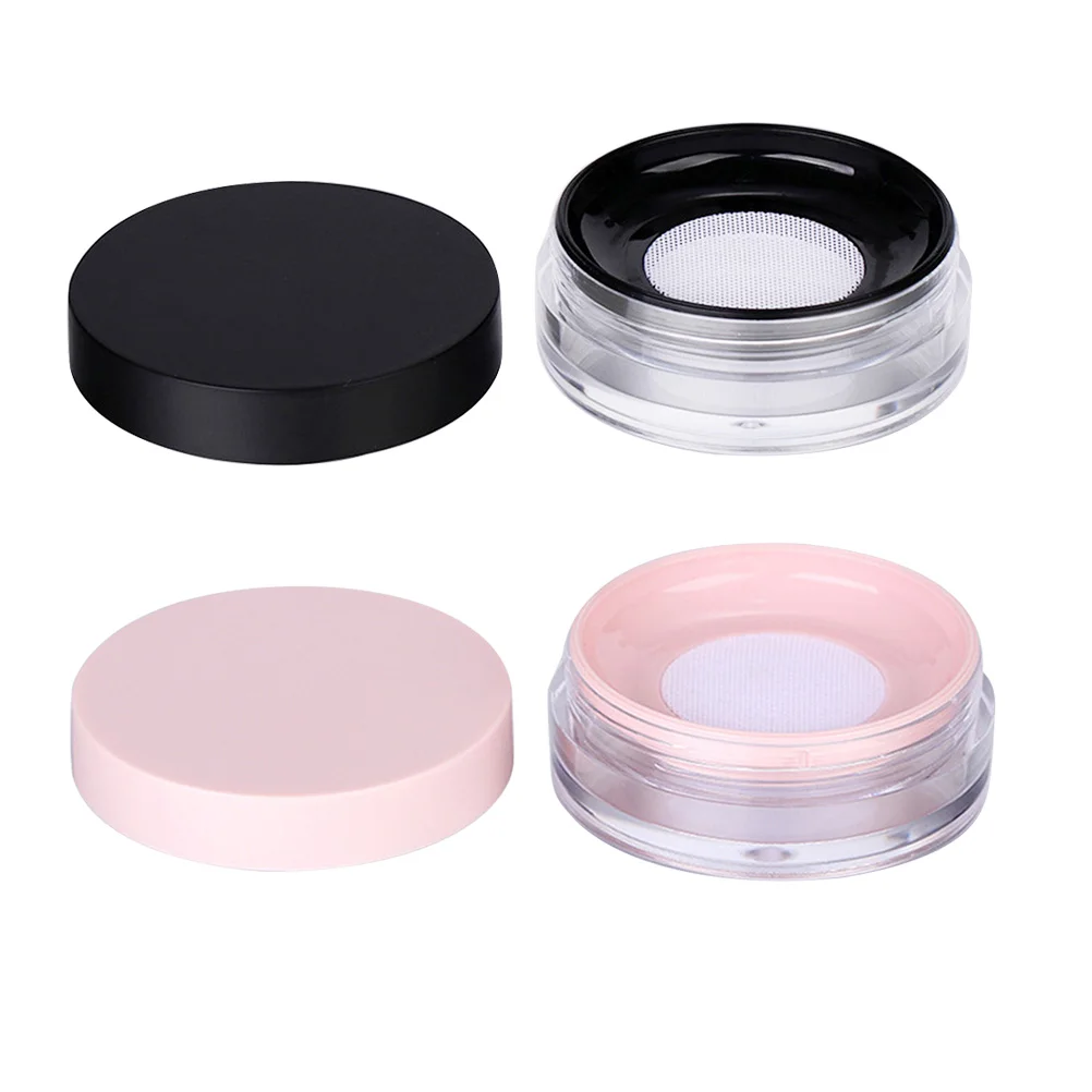 

2 Pcs Powder Plastic Box Empty Case Puff Holder Black Makeup Container