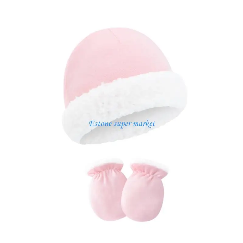

090B Breathable And Warm Newborn Hat And Gloves Set Make Of High Quality Fabric Mittens Cap For Infant