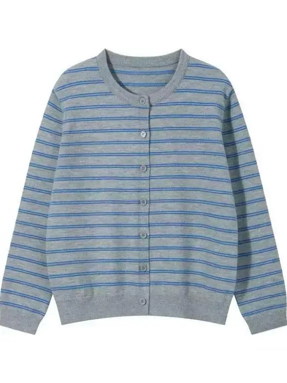 Coreano início do outono cor blo listrado malha aberta cardigan feminino fino solto preguiçoso sle camisola base outerwear