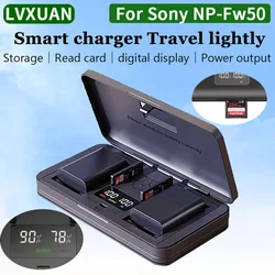 NP-FW50 Battery Dual Charger, with SD Card Reading for Sony ZV-E10, Alpha a6500, a6300, a6000, a7s, a7, a7s ii, a7s, a5100 etc