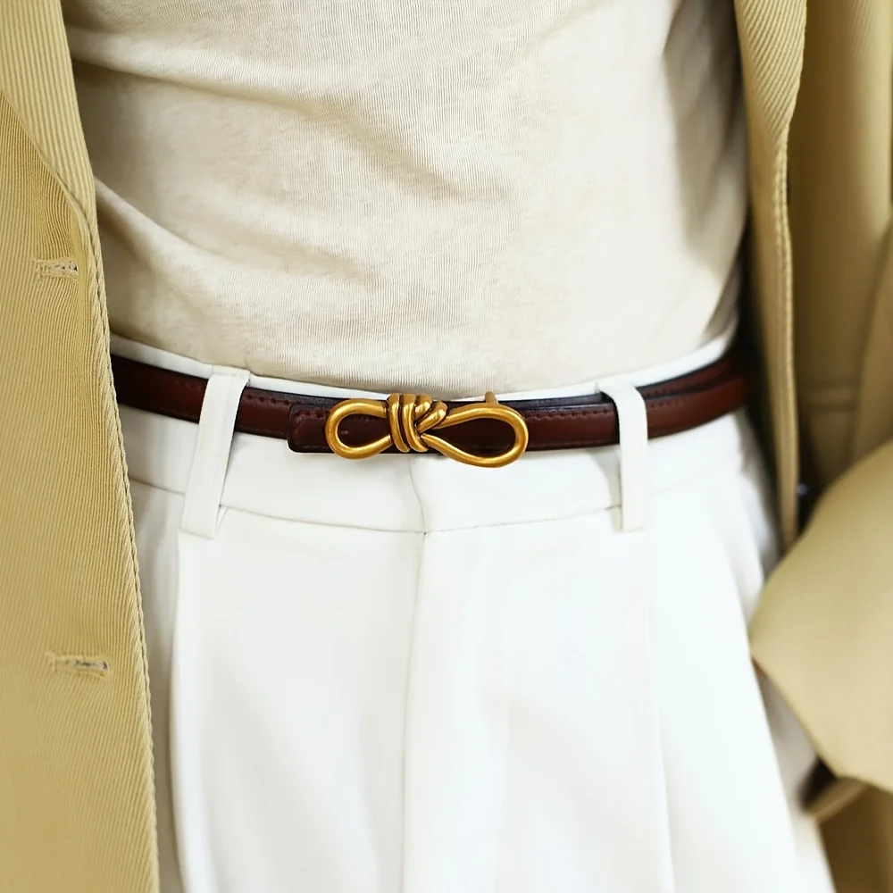 レトロなゴールデンボウバックルベルト本革女性用装飾サッシュカマーバンドヴィンテージドレス用