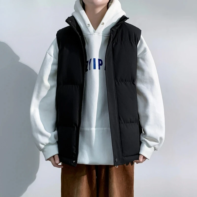 2024 Winter Vest Jacket Fashion Plus Size Solid Color Thick Warm Sleeveless Coat Male Street Cold-proof Down Cotton Padded Vest
