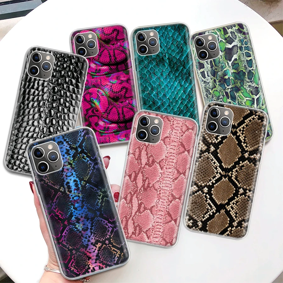 Pink Snake Skin Printing Drawing Coque Phone Case For iPhone 11 12 13 14 15 16 Pro Max 7 Plus 8 + X XR XS SE Apple Soft Fundas C