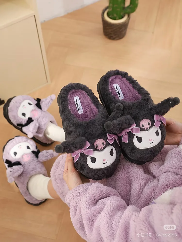 

Хлопковые тапочки Kuromi для девочек на осень и зиму 2023 новые милые плюшевые и теплые тапочки для женщин, которые можно носить зимой.