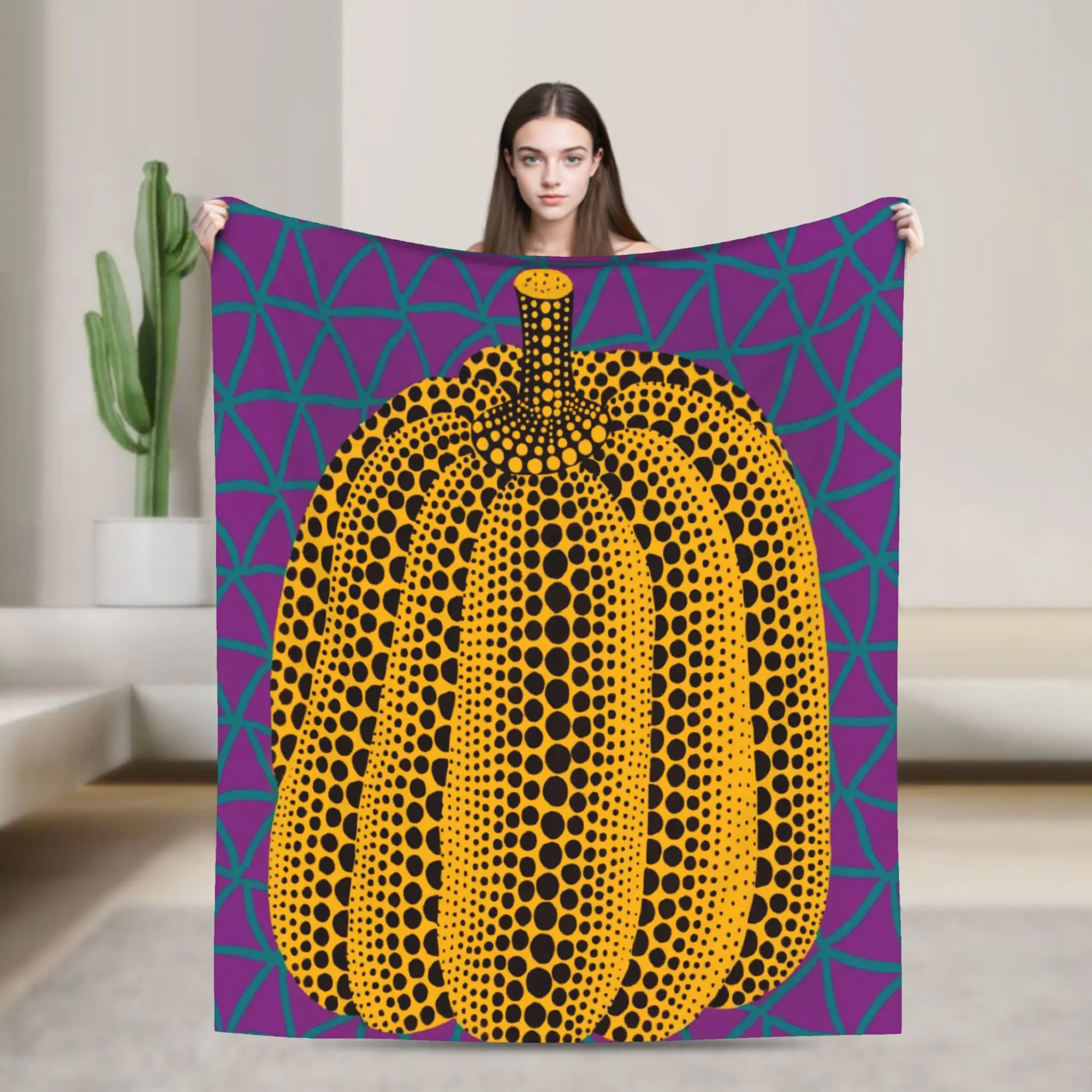 Yayoi Kusama Tokyo Exhibition Flannel Blankets Art Pumpkin Polka Pop Creative Throw Blankets for Home 150*125cm Rug Piece