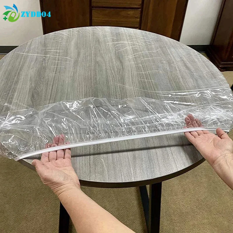 10Pcs Disposable Fitted Round Tablecloth Transparent Waterproof Oil-Proof Table Cover Protector Cloth Dining Table Covers