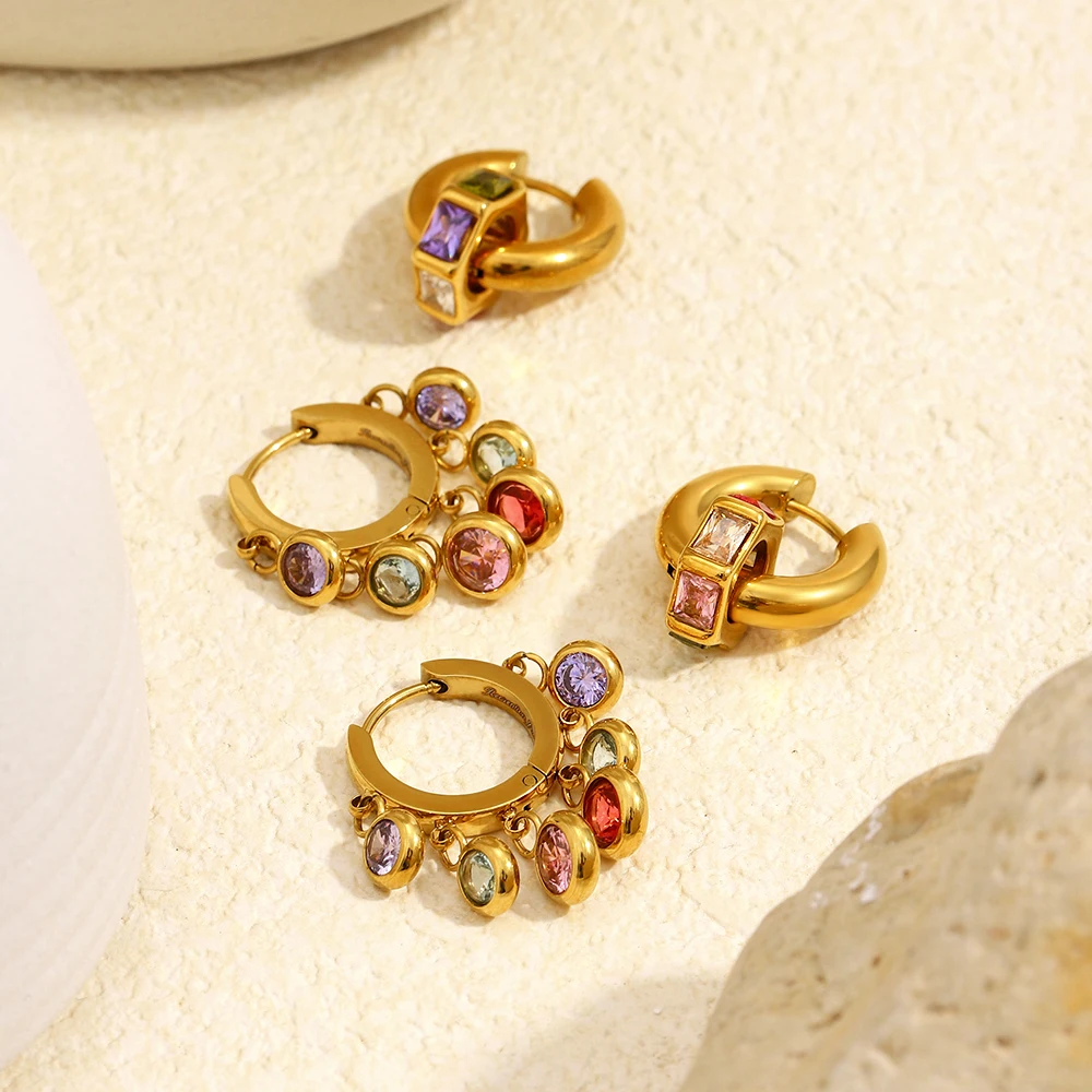 MamacitaSlay 316L الفولاذ المقاوم للصدأ متعدد الألوان الزركون هوب أقراط 18K مطلية بالذهب مجوهرات مقاومة للماء المرأة أقراط فريدة من نوعها #5