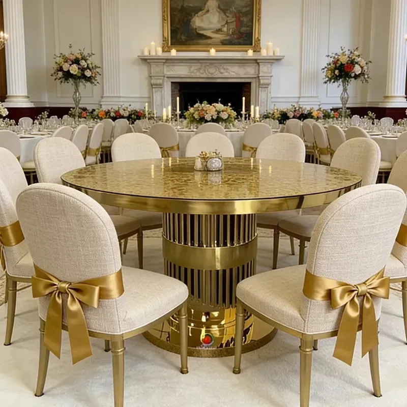Hotel Banquet Event Premium Stainless Steel Dining Table Round Wedding Table Luxury Gold Wedding Round Table