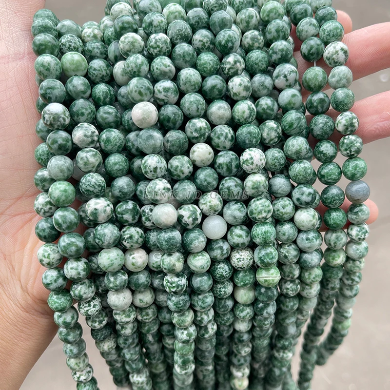Natural Stone Green Dots Beads Round Loose Spacer Jasper Bead For Jewelry Making DIY Bracelet Necklace Accessory 15