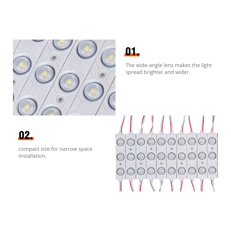 20 szt. 2835 modułu LED 3 diody Led 1.5W 130lm z obiektywem 12V DC IP65 źródło światła dla znaki reklamowe modułu LED pojedyncze