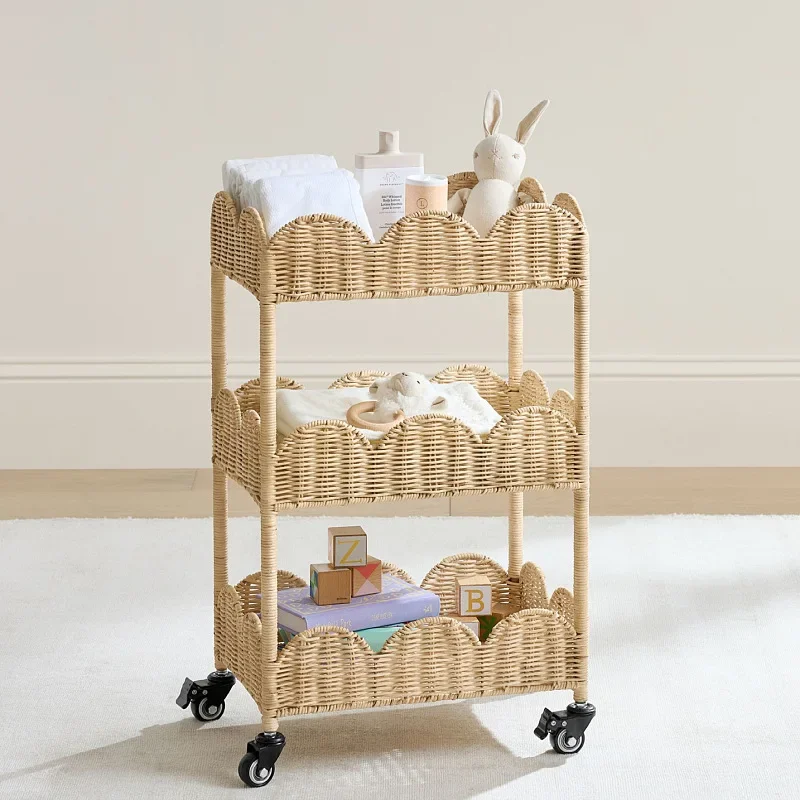 Factory Direct Compatible withBathroom Shelf Rattan Braided Bedroom Storage Rack Wheeled Movable Floor Type