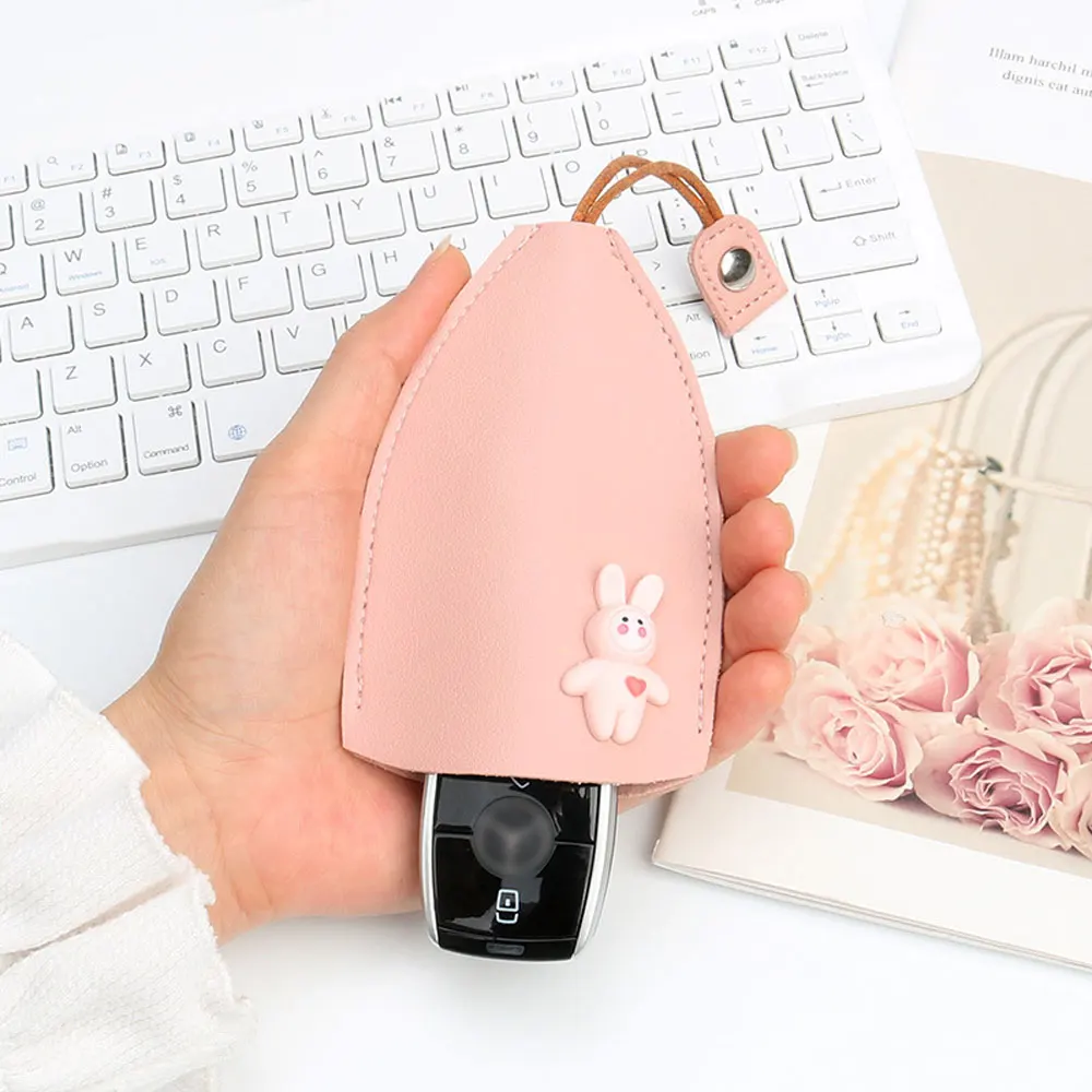 Lovely Rabbit Women Girls Pull Type Key Bag Pu Leather Key Wallets Housekeepers Car Key Holder Case New Leather Keychain Pouch