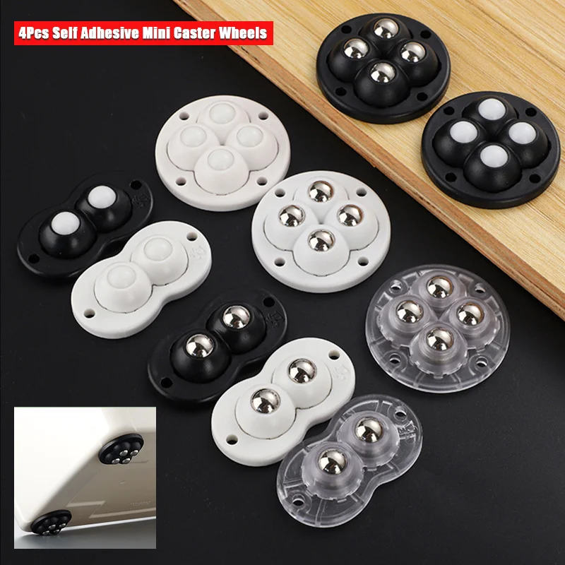 4Pcs Self Adhesive Mini Caster Wheels 360 Degree Swivel Mini Castor Wheels Swivel Universal wheel for Small Appliances