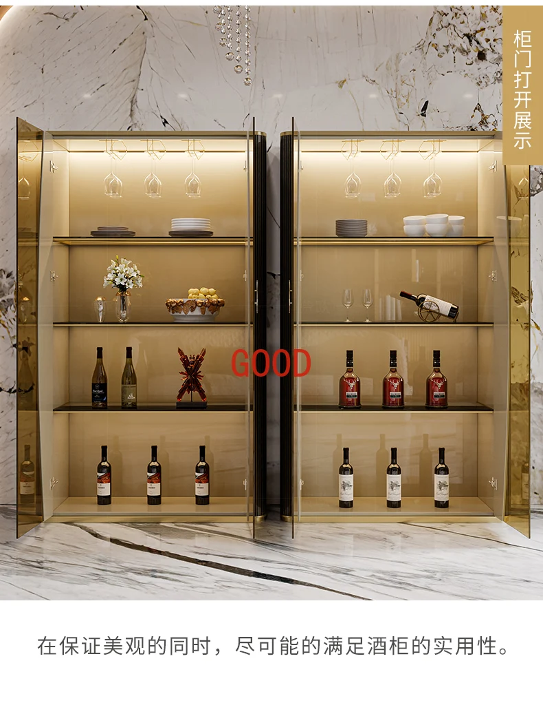 Легкий роскошный стеклянный винный шкаф, настенный винный шкаф для ресторана, простой модный итальянский двухдверный книжный шкаф с краской