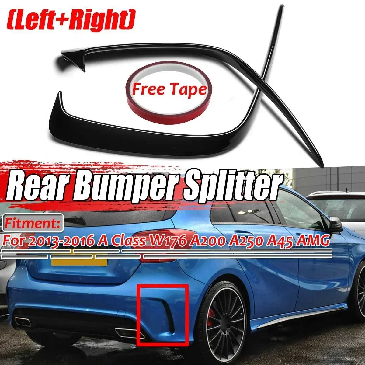 2pcs Car Rear Bumper Lip Diffuser Lip Spoiler Canards Guard For Mercedes For Benz W176 A200 A250 A45 For AMG 2013-2016 Body Kit