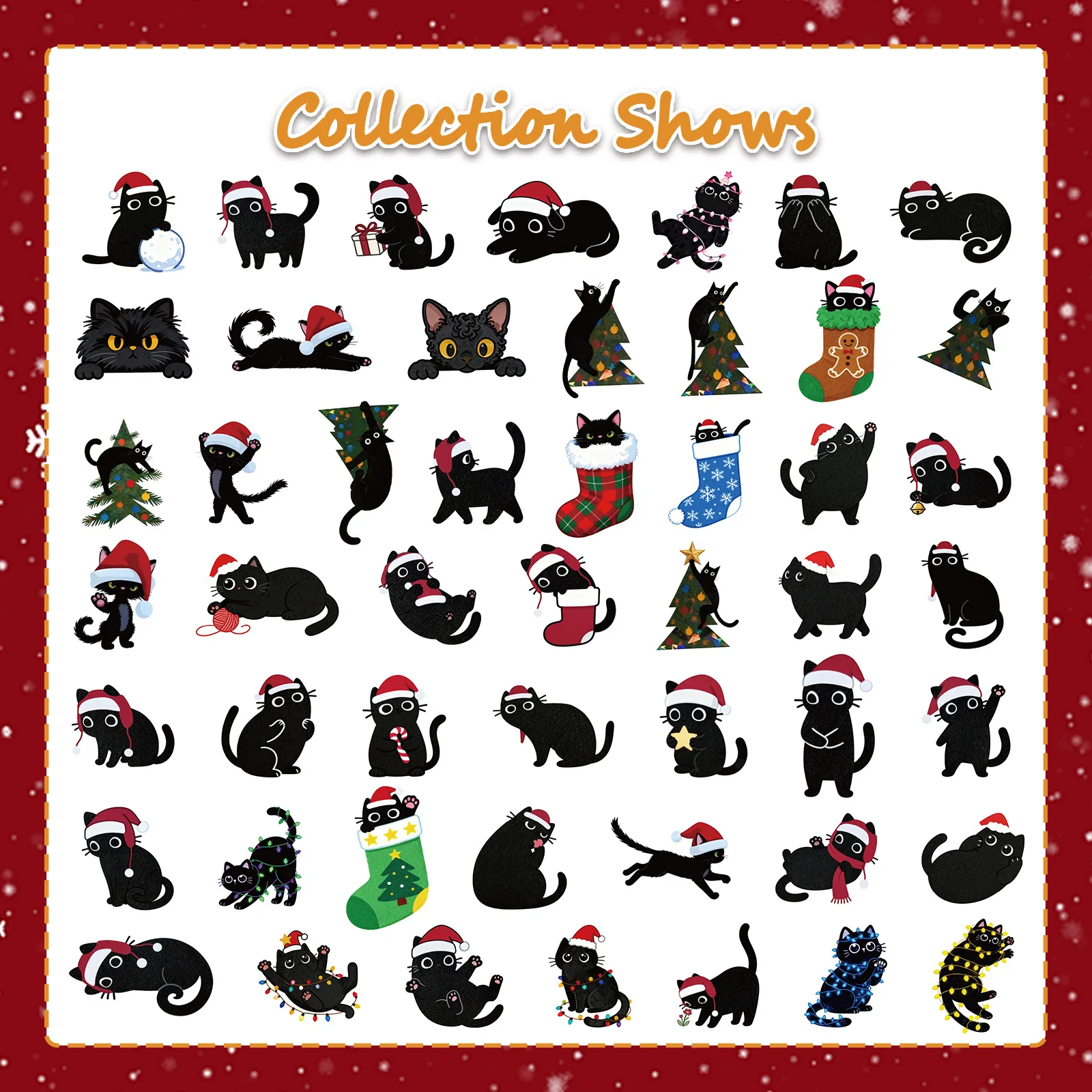 

50PCS Christmas Black Cat Cute Cartoon Graffiti Sticker Funny Decorative Stationery Box Scrapbook Desk Waterproof Decal Toy Gift