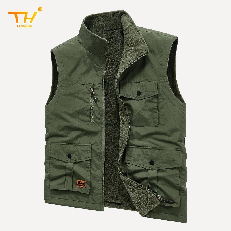 TINGHUO Vest men's fleece warm outdoor camping fishing vest men's mountaineering hiking jacket