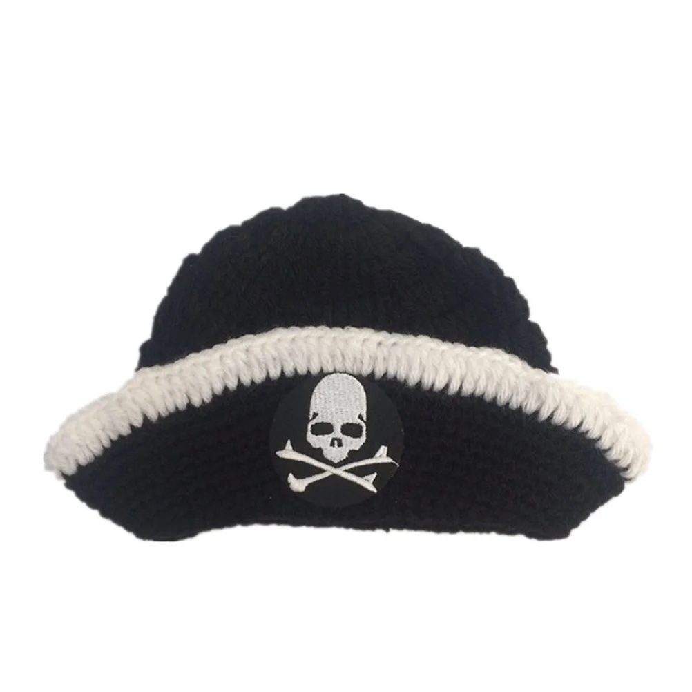 

Newborn Baby Pirate Hat Handmade Crochet Knit Black Costume Photography Prop Soft Comfortable Newborn Photography Hat