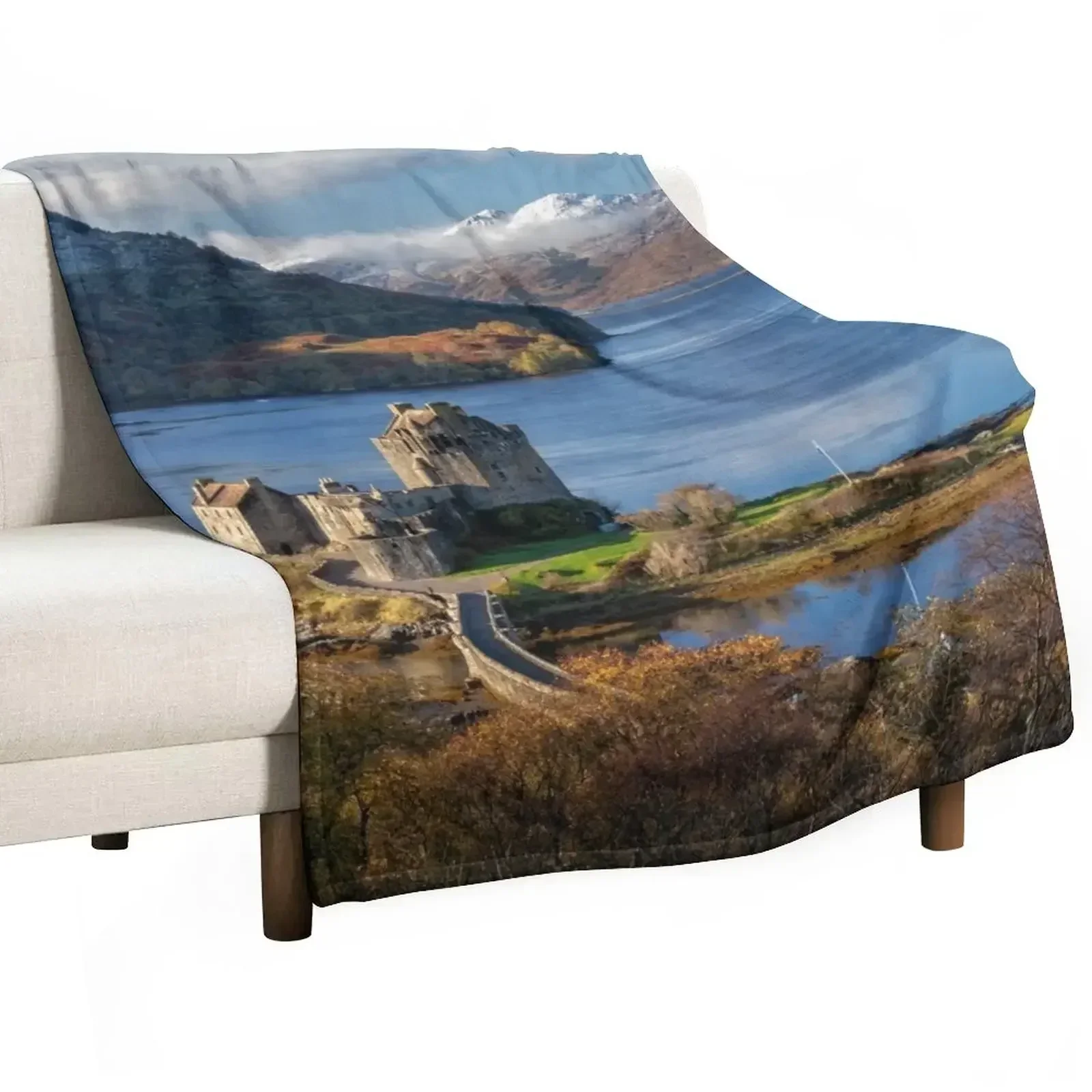 Isle of Skye and Eilean Donan Castle in Autumn. Scotland Throw Blanket halloween Hairy Blankets