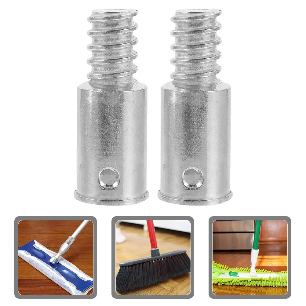 

2 Pcs Threaded Connector Household Cleaning Tools Metal Handle Tips For Poles Extension Adapter Stainless Steel Broom Travel