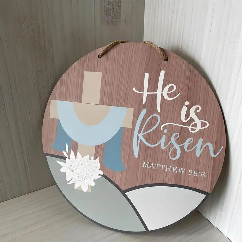 He Is Risen Cross Door Sign Religious Easter Door Hanger Sign Easter Wooden Door Sign Easter Religious Decor Rustic Hang Sign