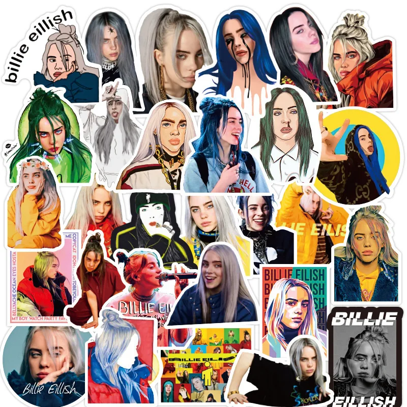 50 Uds Billie Eilish pegatinas Pop Singer pegatinas taza de agua cuaderno pegatinas de coche