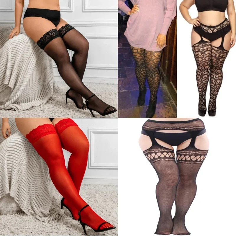 

Silicone Non-slip Lace Stockings Women Plus Size Suspenders Panty-hose Fishnet Stockings