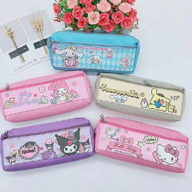 MINISO SanrioPU pencil Case Zipper Bag Student Stationery Storage Bag Kuromi Bag Spy Playing House Pen Aase Cosmetic Bag Gift