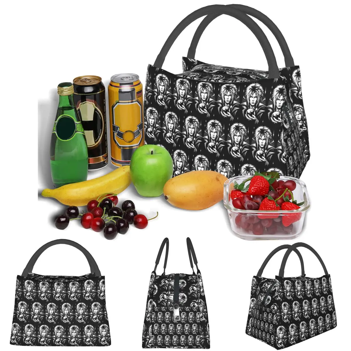 Jareth The Goblin King Labyrinth- It's Only Forever Lightweight Handheld Insulated Lunch Bag Aluminum Foil Liner Travel Picnic