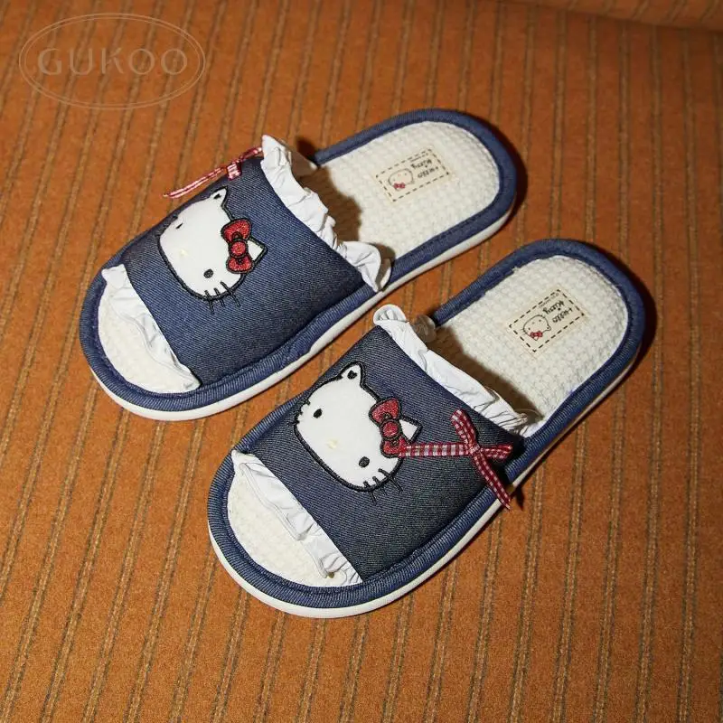 

Sanrio Girl Cartoon Linen Slippers Hello Kitty Student Kawaii Fashion Home Shoes Anti Slippery Four Seasons Lightweight Indoor