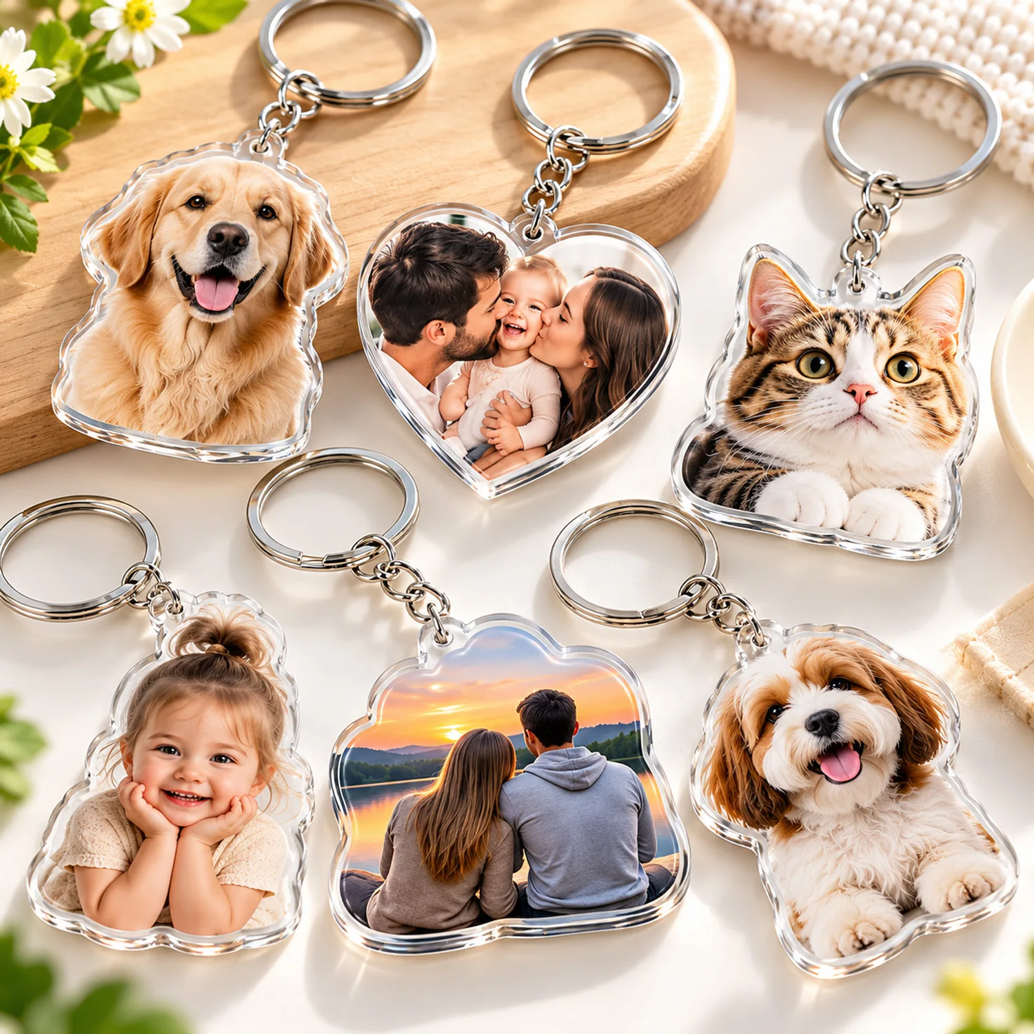 Custom Photo Acrylic Keychain Personalized Picture Key Ring Family Pet Photo Keepsake Key Holder Birthday Anniversary Gift