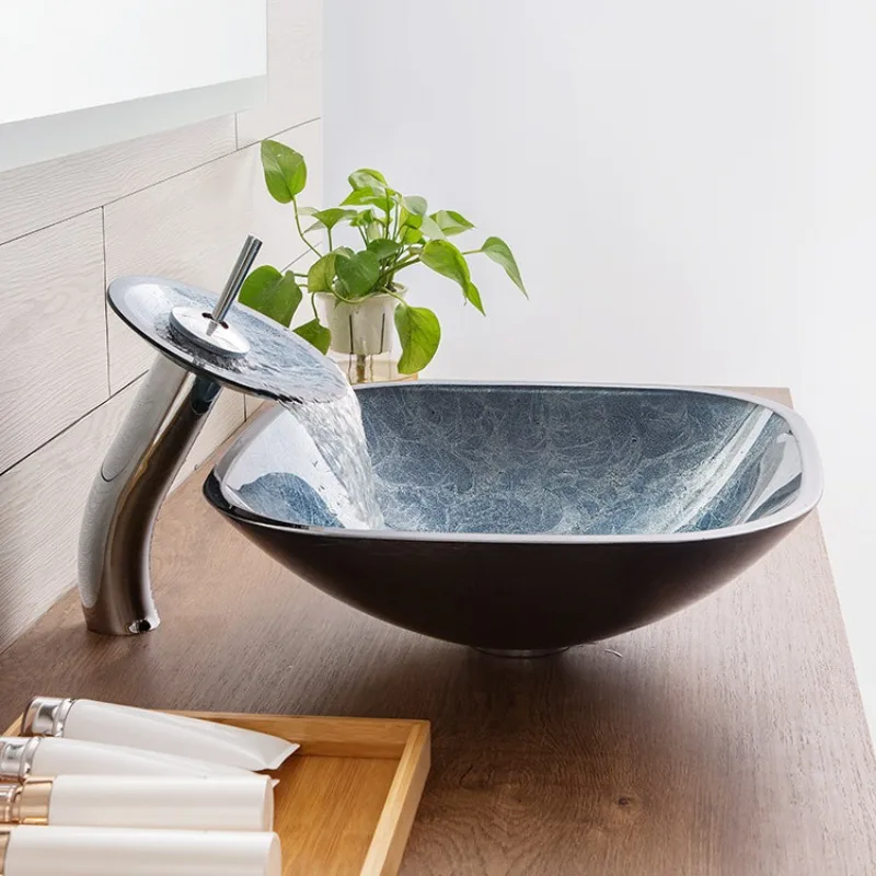Solid color tempered glass table basin simple art basin