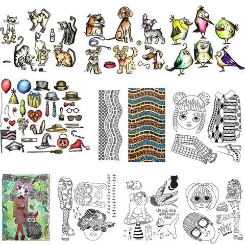 미친 개/고양이/새 동물/사물 클리어 스탬프 추상 그림 소녀 스탬프 DIY Scrapbooking 엠보싱 공예 만들기