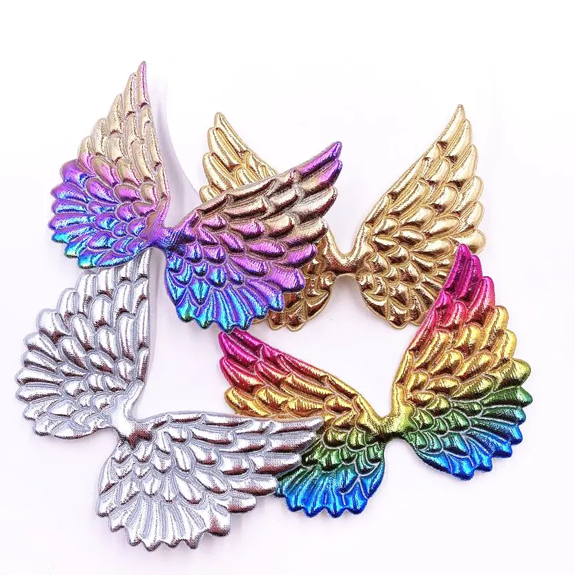 Colorful Glitter PU Big Angel Wings Patches Wedding Appliques for Clothing DIY Hair Clip Accessories Craft E40
