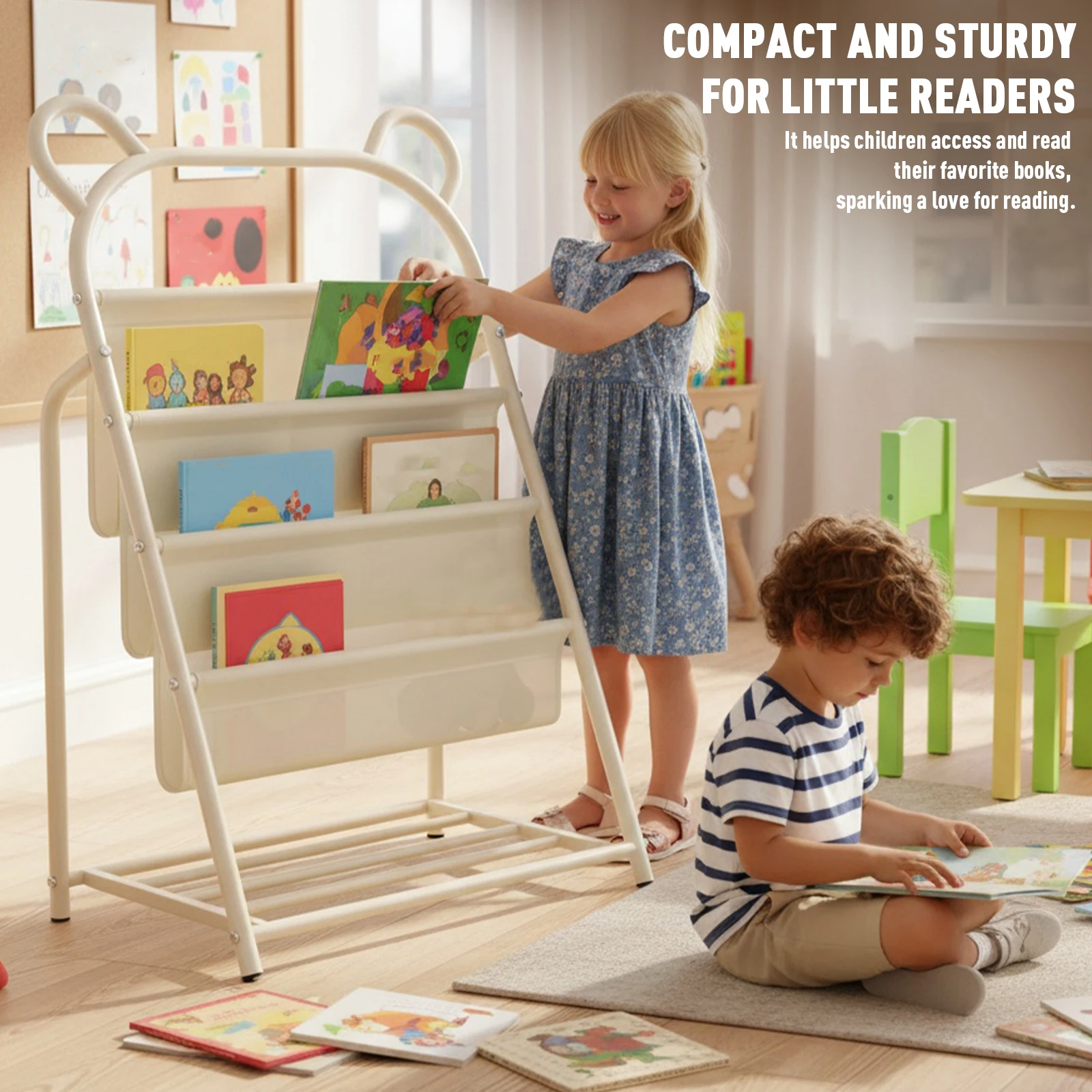 

Металлическая 4-ярусная детская книжная полка 60x37x96 см, отдельно стоящий стеллаж для детской, библиотеки, класса, игровой комнаты