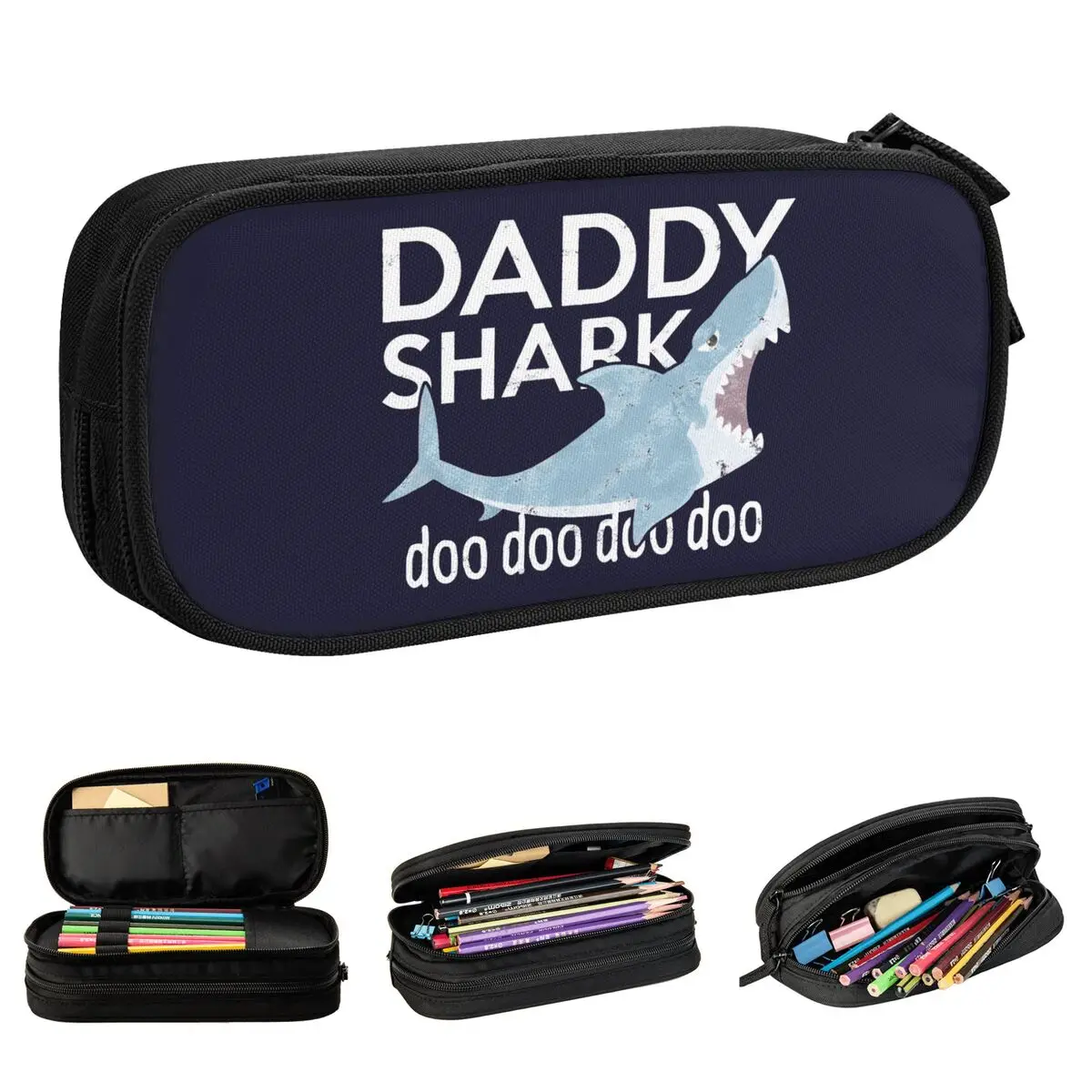 Vintage Daddy Shark Doo Doo Pencil Case Happy Fathers Day Gifts Pen Holder Bag Student Big School Supplies Cosmetic Pencil Pouch