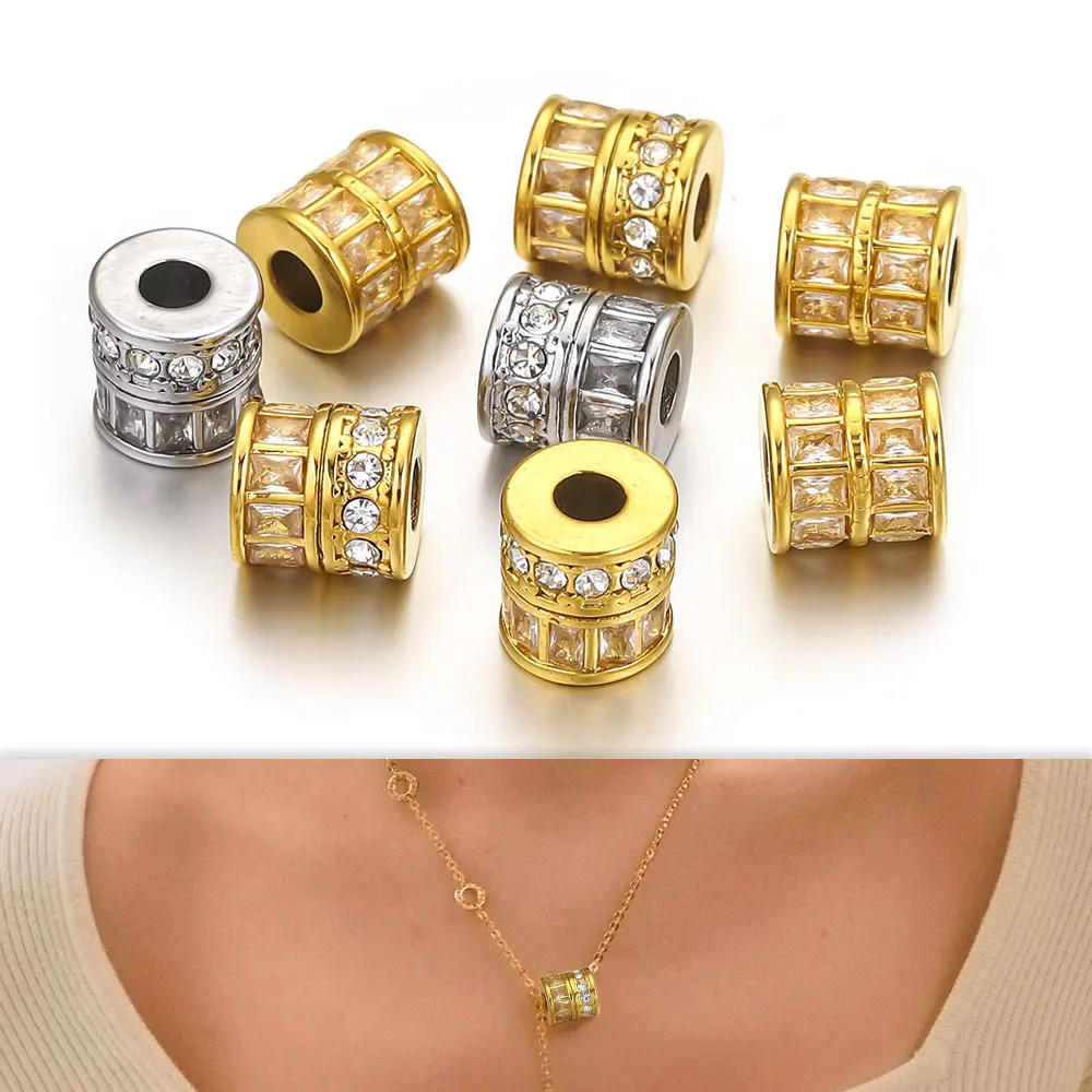 

2Pcs Stainless Steel Gold Zircon Spacer Beads PVD 18K Gold Plated Loose Beads DIY Bracelet Necklace Making Accessories Wholesale