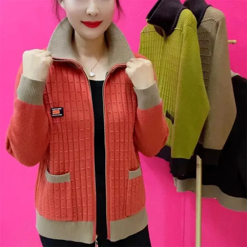 

Весенне-осеннее вязаное пальто разных цветов для мам среднего возраста, вязаный кардиган с длинными рукавами, свитер, женский повседневный трикотаж, топы