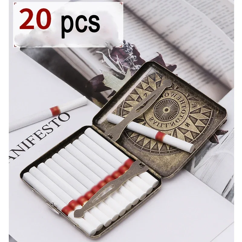 Smoking Accessories Vintage Metal Cigarette Case with Gift Box Container 20 Pcs Regular Size Tobacco Holder Pocket Storage