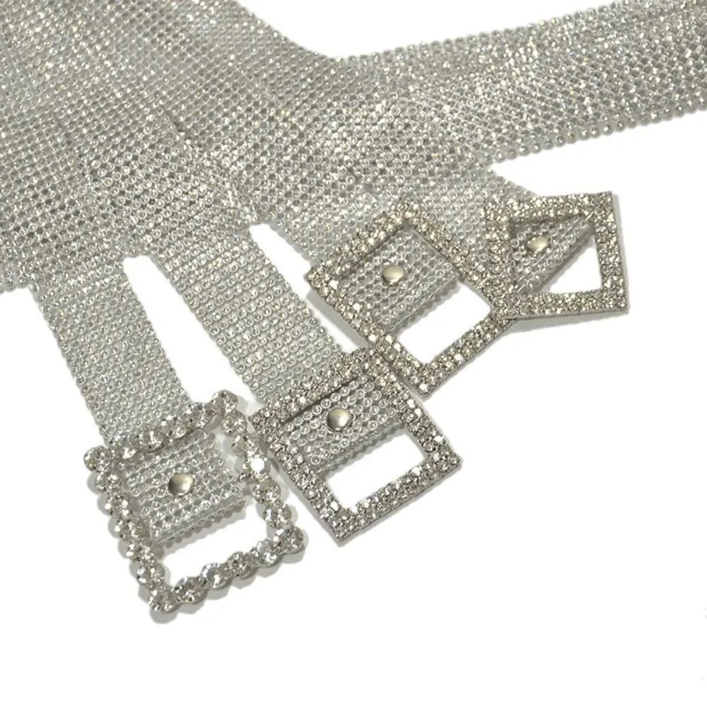 Full Diamond Waist Chain Belt Heart Square Round Oval Buckle Luxury Crystal Waist Belt Sparkling Rhinestone Dress Girdle Belt