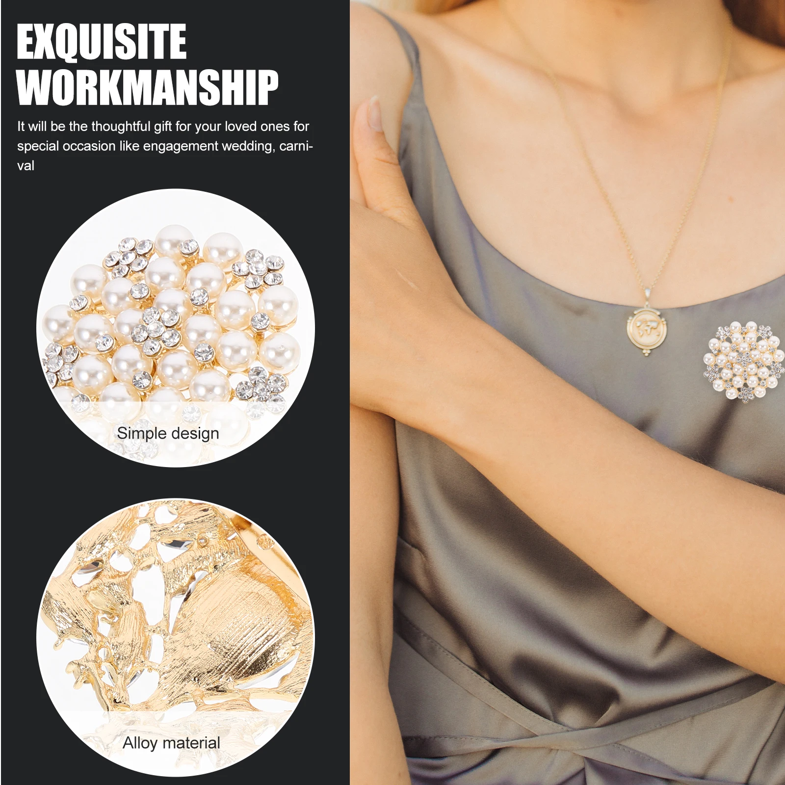 

Pearl Brooch Rhinestone Lapel Pin Fashion Elegant Corsage Wedding Accessory Creative Boutonniere Pins for Men Women