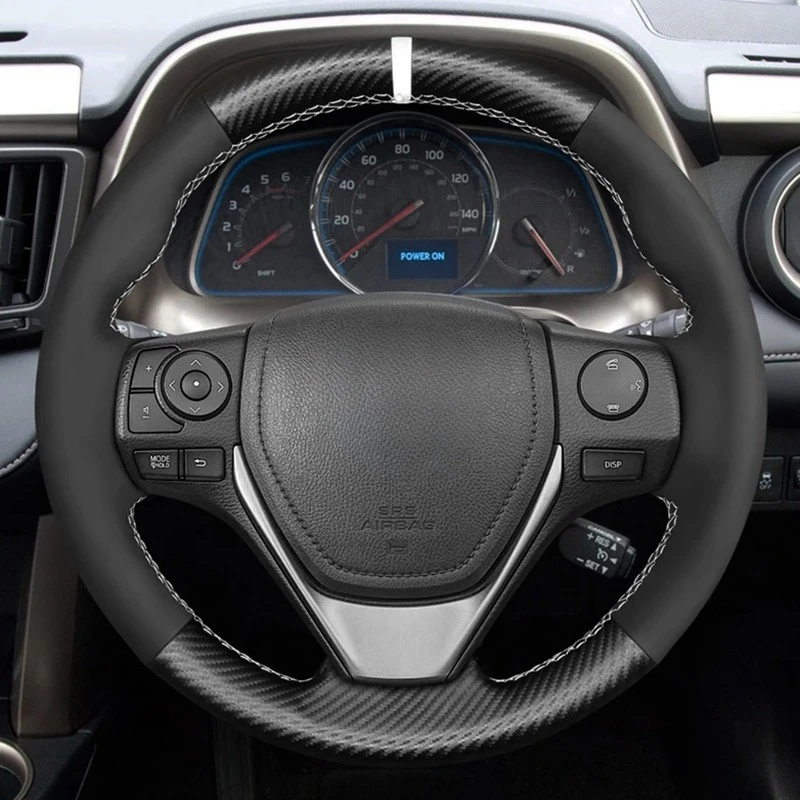 Black Carbon Fiber Suede Car Steering Wheel Cover For Toyota RAV4 Corolla Auris 2012-2019 Isis Corolla iM Scion iM 2015-2016