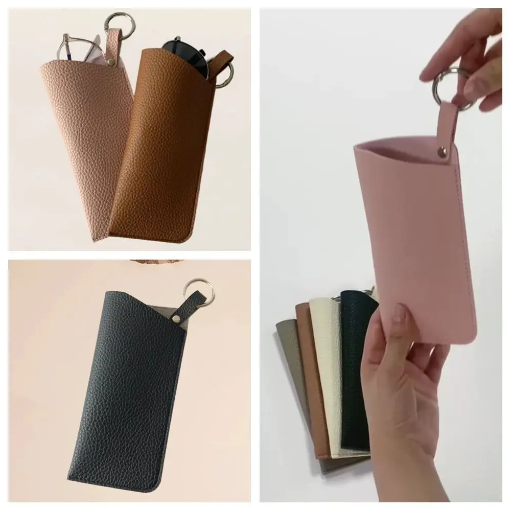 حقيبة تخزين النظارات الشمسية المصنوعة من جلد البولي يوريثان بلون سادة مع حلقة مفاتيح معلقة للنظارات الشمسية المحمولة وحامل نظارات شمسية متين #2