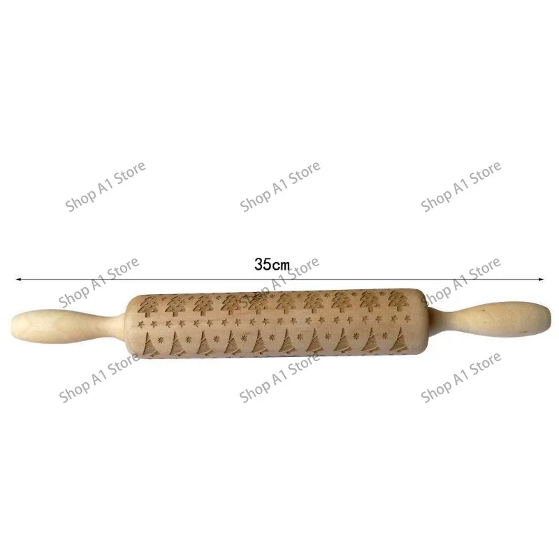 Wooden Rolling Pin Christmas Moose Print Wooden Laser Carved Embossed Cookie Dough Stick Cookie Cutter Set